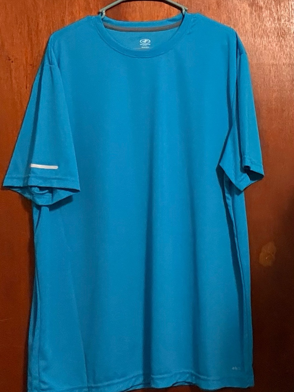 Mens XL Athletic Works Bright Blue Short Sleeve Workout Shirt Reflective Accent
